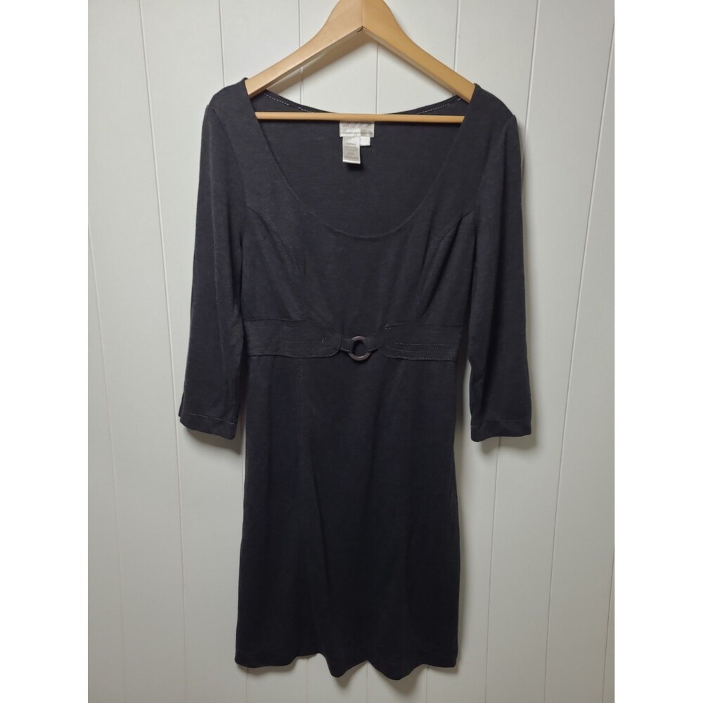 Max Studio Y2k Dress Womens Large Black 3/4 Sleeve Faux Belt Academia Fairy